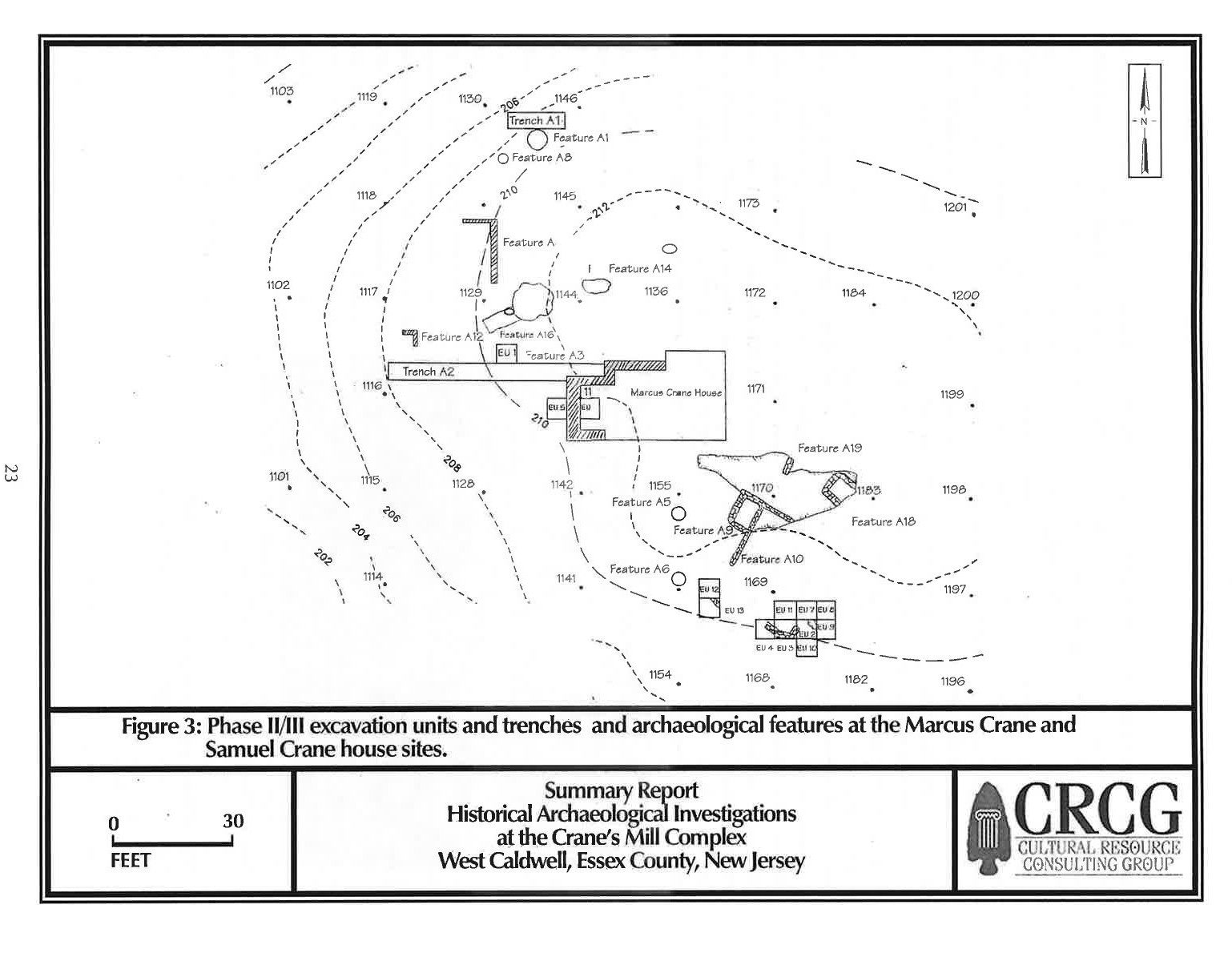 Archaeological site map with excavation units.