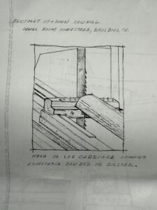 Sawmill log carriage diagram with handwritten notes.