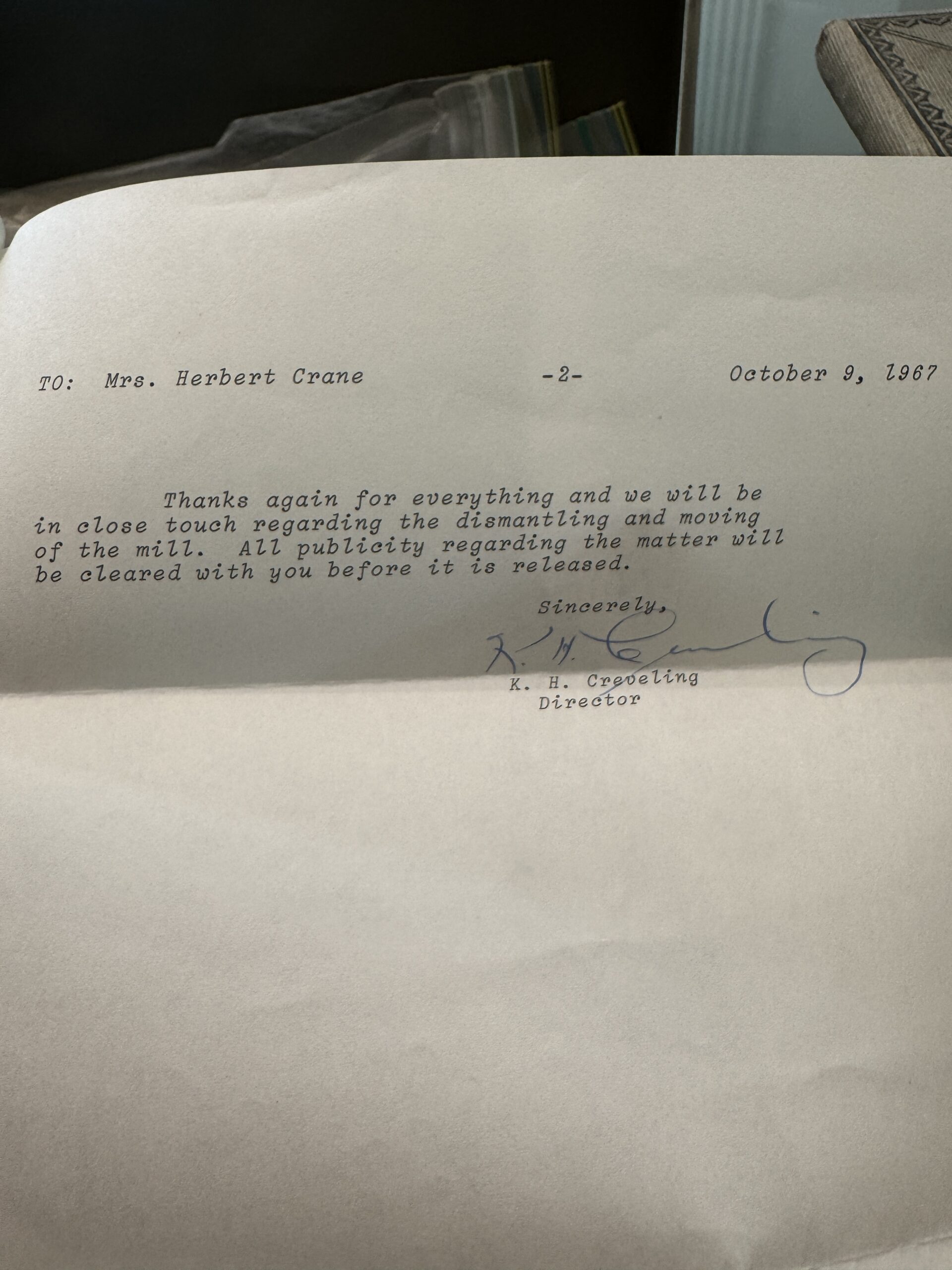 Vintage typed letter page dated 1967