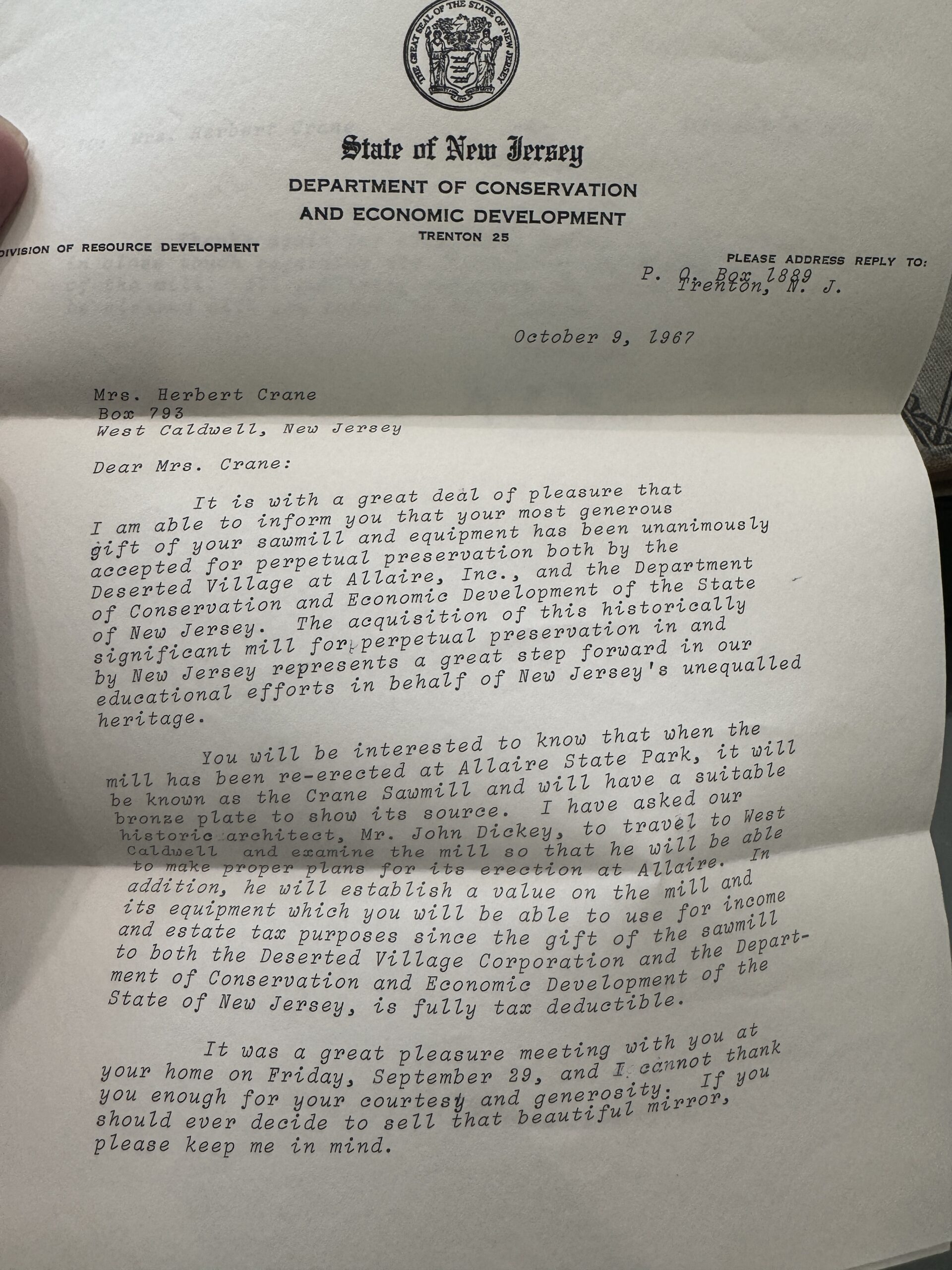 Folded vintage New Jersey government letterhead